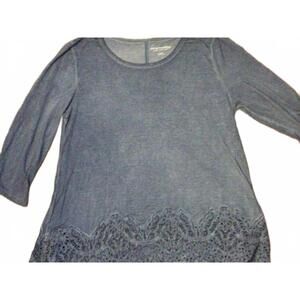 Soft surroundings Blue Wash Dyed Lace -edged Shirt Large